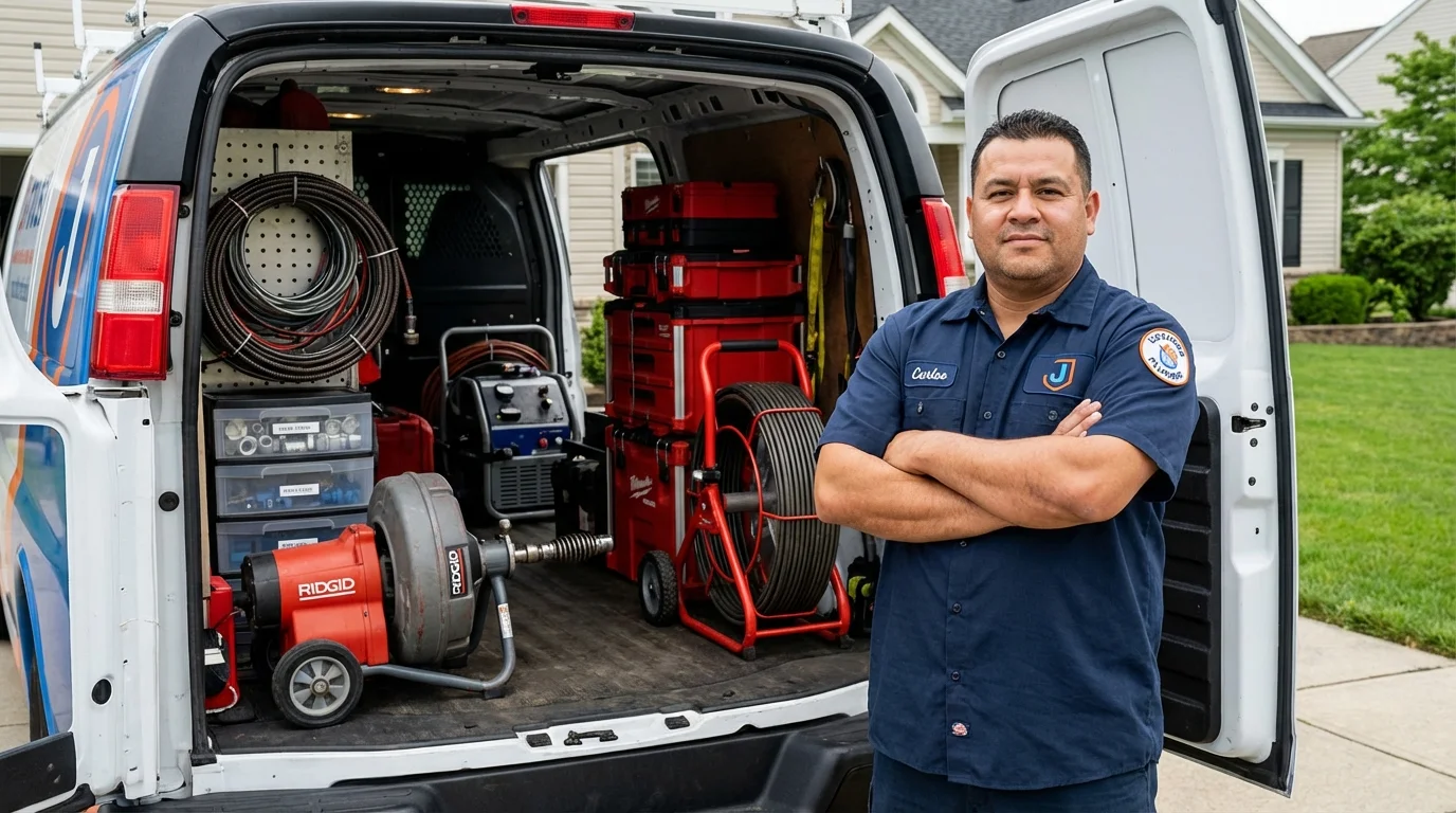 Professional drain cleaning equipment and Johns Plumbing LLC plumber in Warsaw