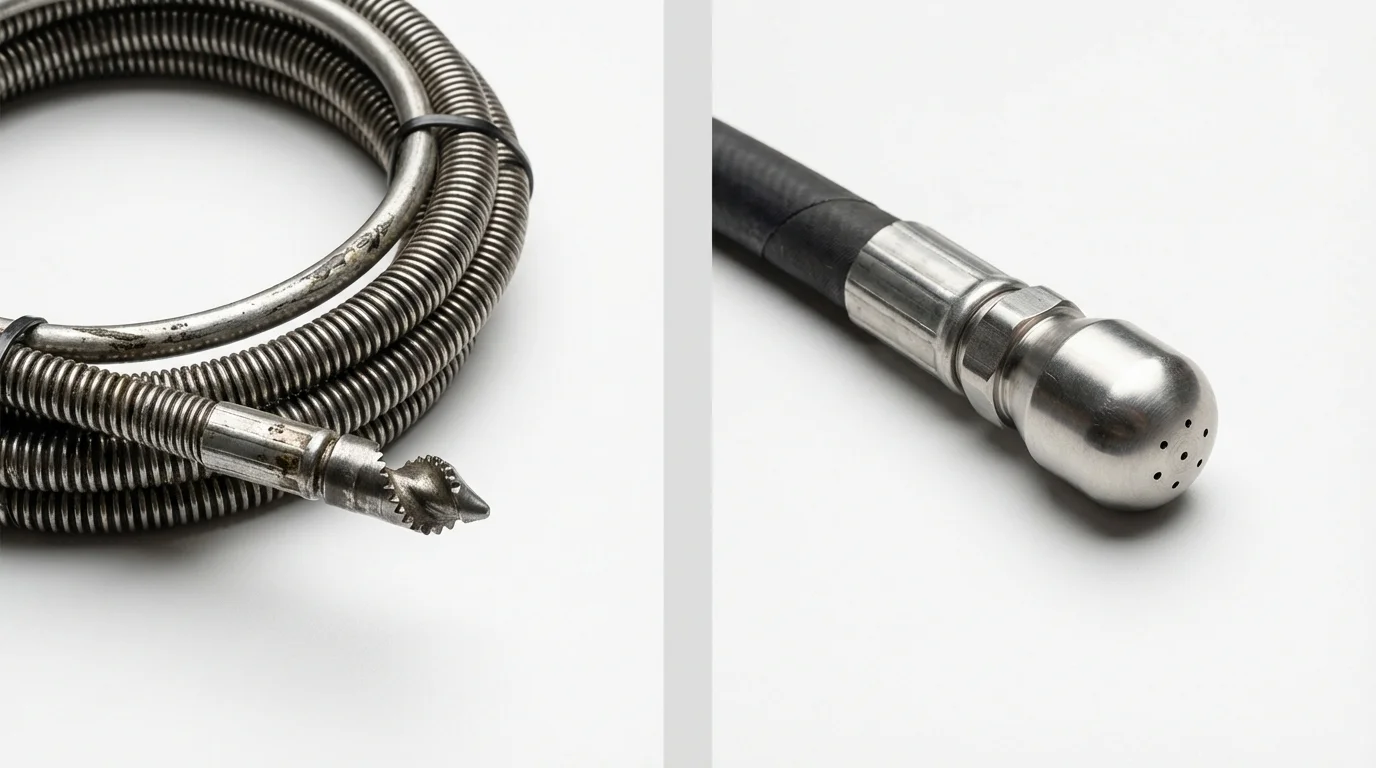 Drain snake cable and hydro jetting nozzle used for drain cleaning in Warsaw, NC